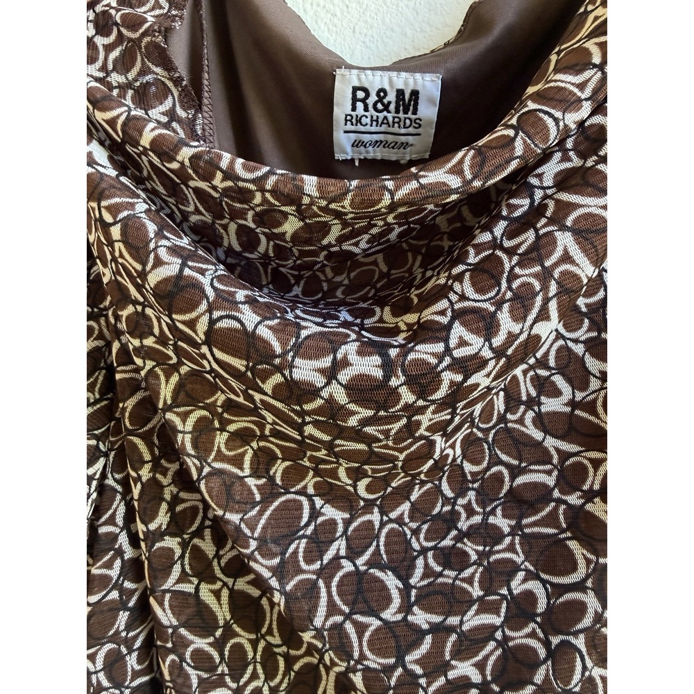 R&M Richards Women's Plus 2XL Brown/Beige Geometric Cowl Neck Blouse Top
